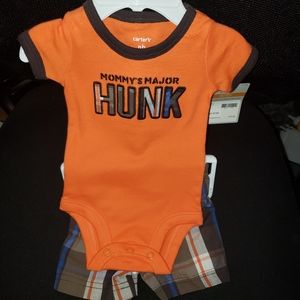NWT Carter's 2 piece orange and plaid outfit for newborn